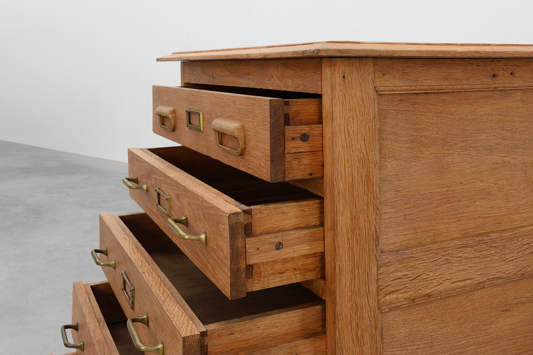 Industrial Oak Filing Cabinet with Brass Handles, United Kingdom, 1920sthumbnail